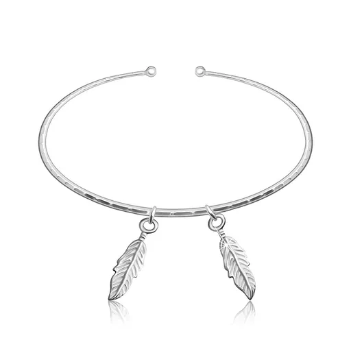 Stříbrný 925 navlékací náramek - dva podlouhlé listy se žilkami