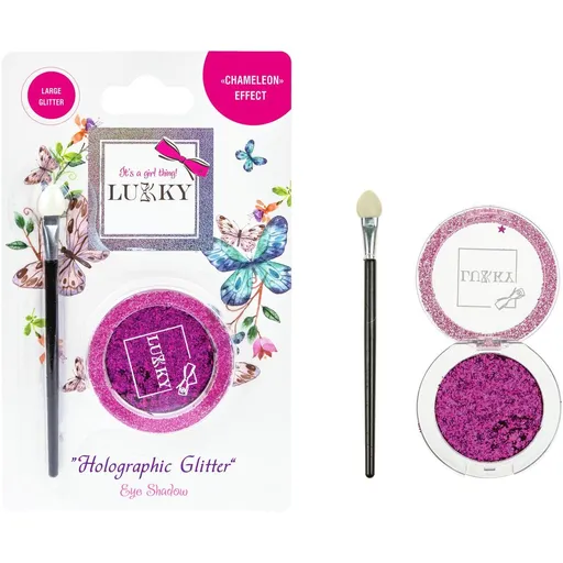 LUKKY fuchsiové oční stíny s holgrafickými třpytkami a štětcem
