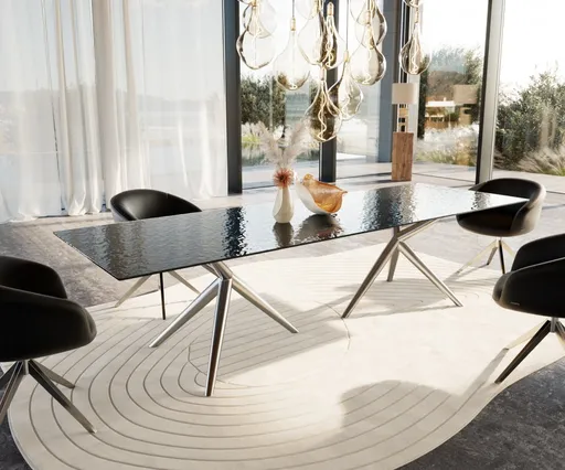 Jídelní stůl Edge 300x100 reliéfní sklo kouřově černé 3D design