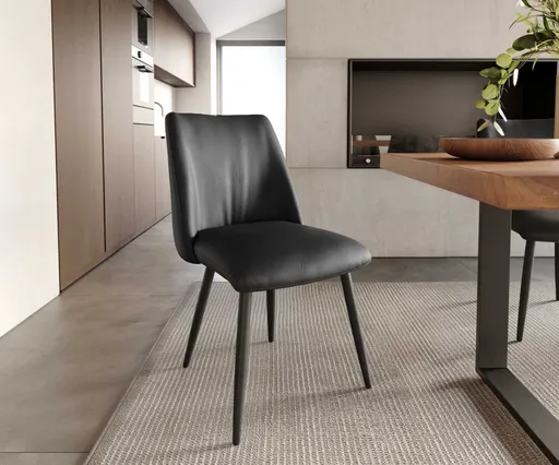 Jídelní židle Elso-Flex zúžená podnož kovová černá pravá kůže