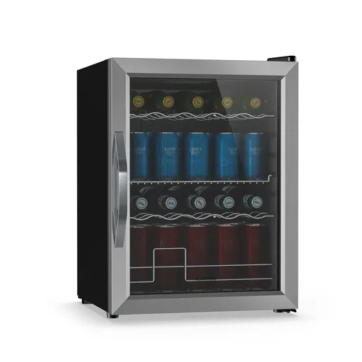 Klarstein Chladnička na nápoje Beersafe se zrcadlovými skleněnými dveřmi | 64 x 48 cm | Vnitřní LED osvětlení | Stříbrno-černá