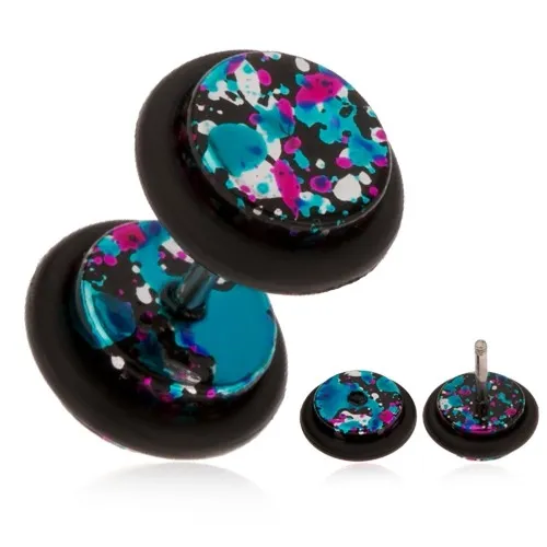 Falešný piercing do ucha z akrylu, různobarevné skvrny na povrchu