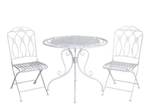 Bílá antik zahradní souprava stůl a 2 židle French - Ø 90*75 / 2x42*56*93 cm Chic Antique