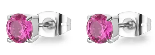 S'Agapõ Ocelové náušnice pecky s fuchsiovým krystalem Dazzly SDZ49