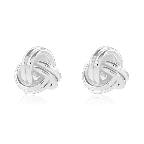 Stříbrné náušnice 925, lesklý uzel z propletených kroužků, puzetky