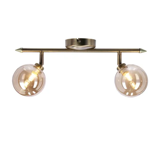 Stropní lampa Rodia s patinou, 2x40W, G9, jantarové stínidlo