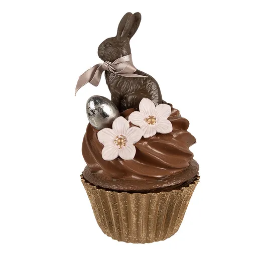 Hnědá čokoládová dekorace socha králík Cupcake - Ø 9*16 cm Clayre & Eef