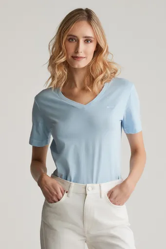 TRIČKO GANT REG SUNFADED SS V-NECK T-SHIRT FRESH BLUE