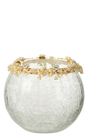 Trasnparentní svicen na čajovou svíčku se zdobením a kamínky Volve L - Ø  14*14cm J-Line by Jolipa