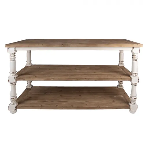 Bílo-hnědý antik prezentační dřevěný stůl Presenti - 180*100*85 cm Clayre & Eef