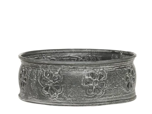 Zinkový antik kovový svícen s květy na válcovou svíčku - Ø 15,5*6 cm Chic Antique