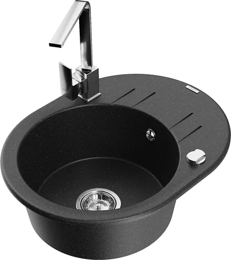 MEXEN/S Kevin granitový dřez s odkapávačem včetně baterie Rita, černá/stříbrná 6517-73-670300-00