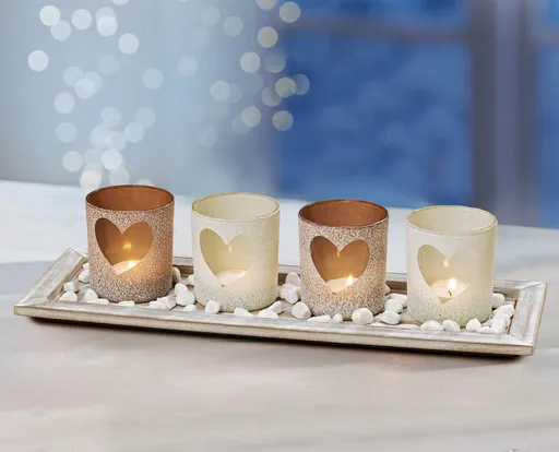 Sada skleněných svícnů s podnosem