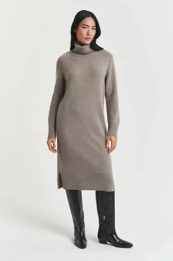 ŠATY GANT DETAIL TURTLENECK DRESS TAUPE BEIGE