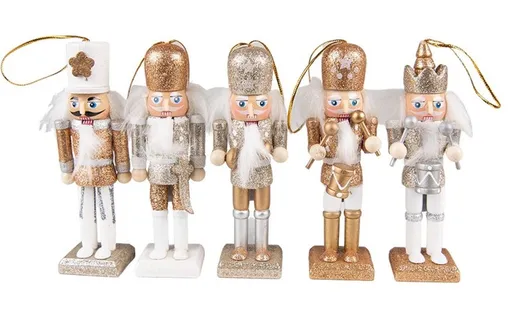 5ks stříbrno-zlatá závěsná soška Louskáček - 4*4*13 cm Clayre & Eef