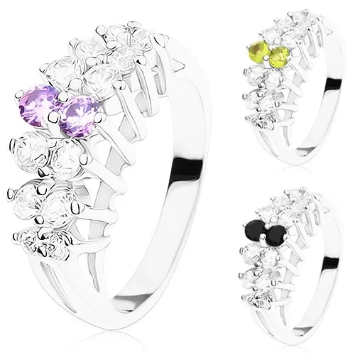 Blýskavý prsten s rozdělenými rameny, vyvýšené zirkonové linie - Velikost: 53, Barva: Čirá - Černá