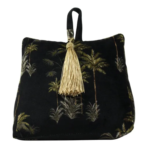 Černá sametová zarážka za dveře s motivem palmy - 17*10*18cm Mars & More