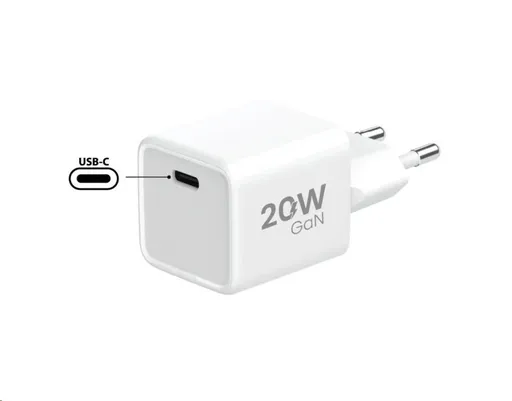 WG - Síťová nabíječka GaN 1x USB-C, PD 20W, 5V-9V-12V, bílá