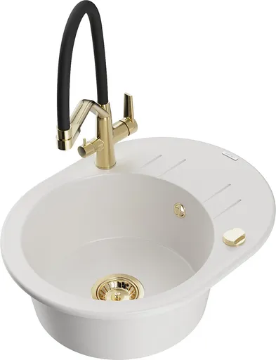 MEXEN/S Kevin granitový dřez 1-miska včetně baterie Duo, bílá 6517-20-671701-57-G