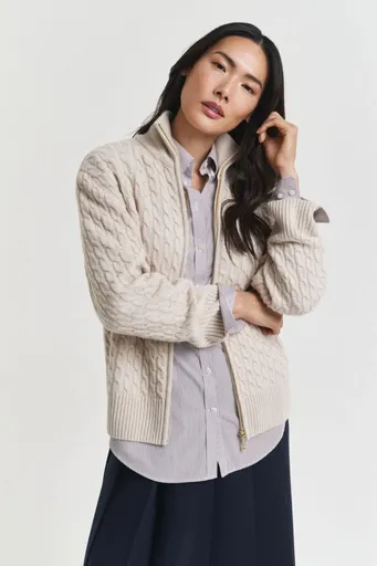KARDIGÁN GANT CABLE KNIT ZIP CARDIGAN SEED MELANGE