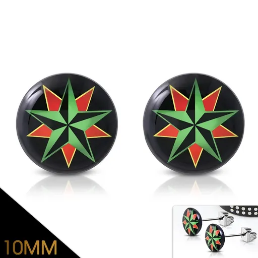 Náušnice z chirurgické oceli, akrylový kruh s barevnou námořnickou hvězdou