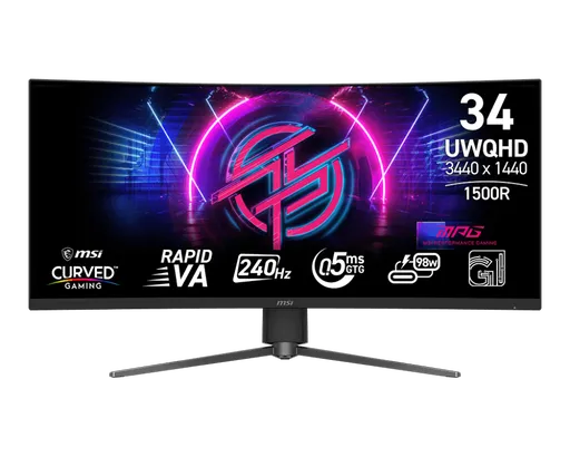 MSI Gaming monitor MPG 346CQRF X24, 34" Rapid VA zakřivený/3440x1440 (UWQHD)/240Hz/0,5ms/2xHDMI/DP/USB-A,B,C/Výšk.nastav