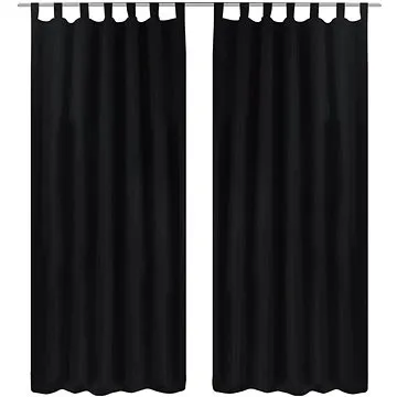 2 ks černé mikrosaténové závěsy s poutky 140 x 225 cm (130354)