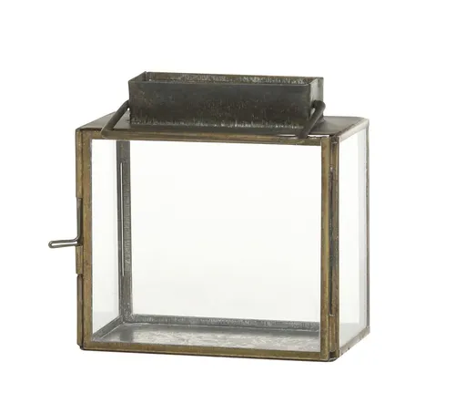Mosazná antik kovová lucerna Mette - 11*6*11 cm Chic Antique