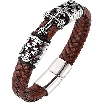 Kožený náramek – kříž BXG6037 - 21,5cm (2559)