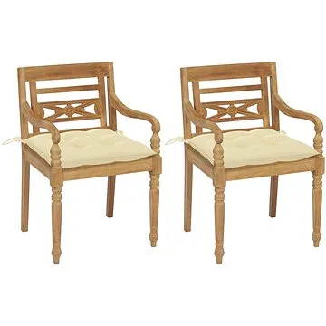 SHUMEE Židle zahradní BATAVIA krémově bílé podušky, teak 3062144 - 2ks v balení (3062144)