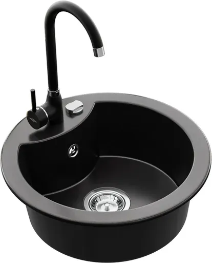 MEXEN/S Diego granitový dřez 1-miska včetně baterie Telma, černá 6512-77-670200-70