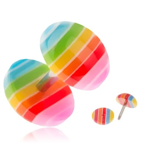 Akrylový fake plug do ucha, barevné pásky