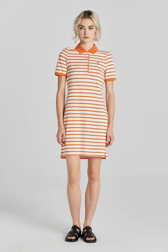 ŠATY GANT STRIPED SHIELD SS PIQUE POLO DRESS PUMPKIN ORANGE