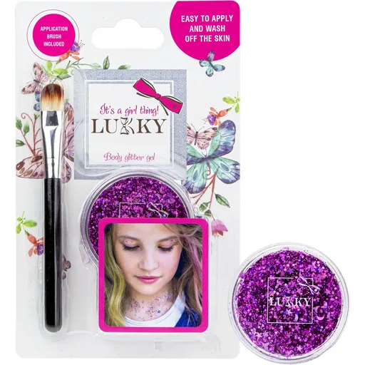 LUKKY třpytivý tělový gel se štětcem, nachový