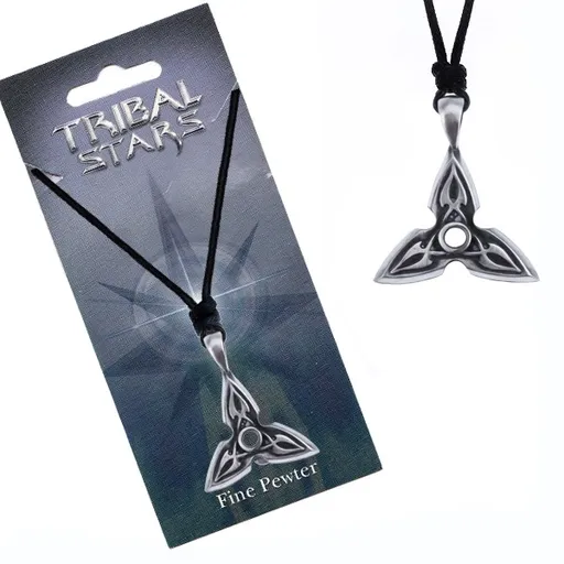 Náhrdelník - šňůrka, kovový přívěsek, trojcípá hvězda, ornament