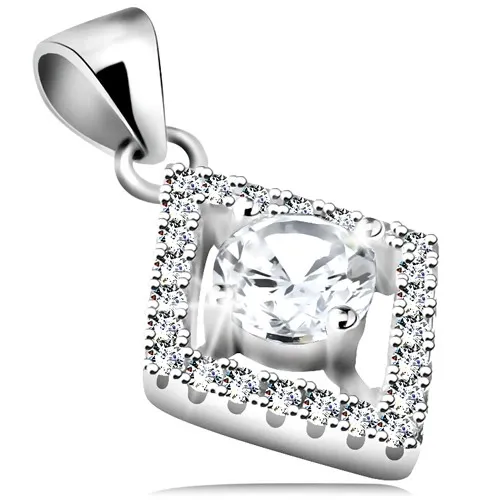 Stříbrný 925 přívěsek, čirý kulatý zirkon v obrysu kosočtverce
