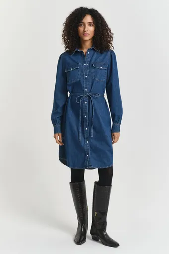 ŠATY GANT PUFF SLEEVE DENIM DRESS INDIGO