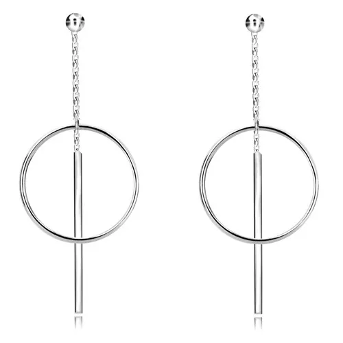 Puzetové náušnice ze stříbra 925 -  lesklá kulička, kruh a tyčinka na řetízku