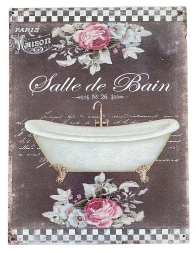 Černá nástěnná kovová cedule Salle de Bain - 25*33 cm Ostatní