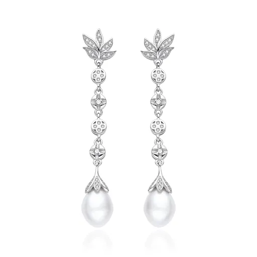 Agato Elegantní stříbrné náušnice se zirkony a perlou AGT-E121PW-P