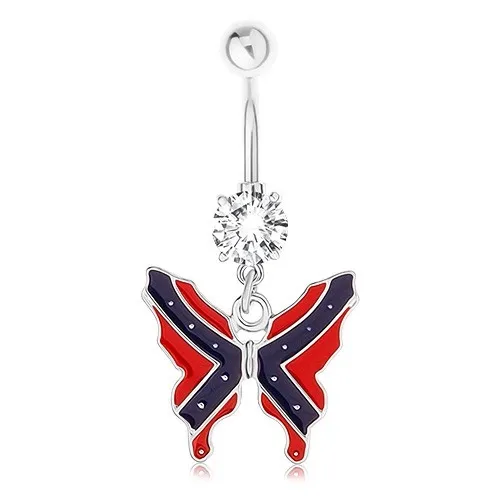 Ocelový piercing do bříška - motýl, vlajka konfederace