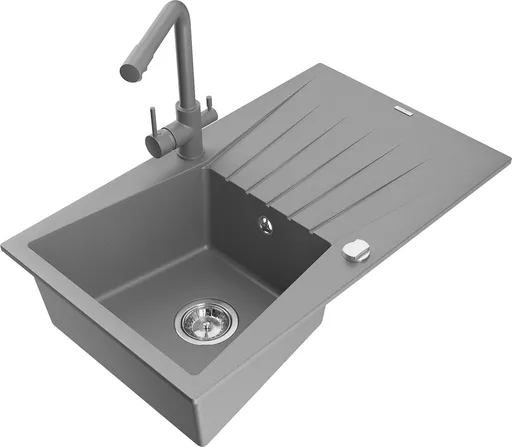 MEXEN/S Cesar granitový dřez s odkapávačem včetně baterie Duero, šedá 6514-71-671600-71
