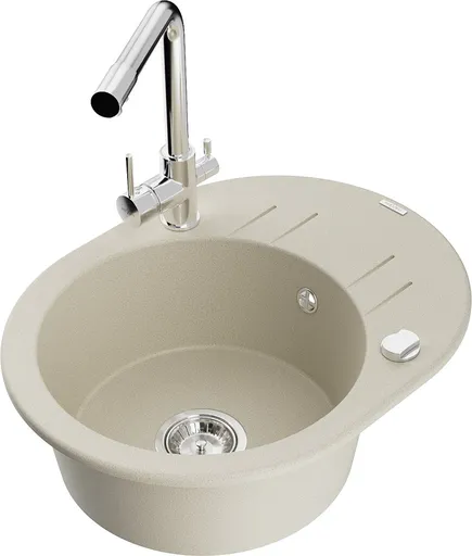 MEXEN/S Kevin granitový dřez s odkapávačem včetně baterie Duero, béžová 6517-69-671600-00