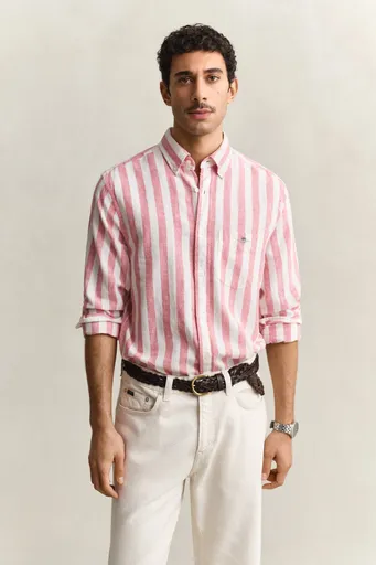 KOŠILE GANT REG COTTON LINEN STRIPE SHIRT ROSE PINK
