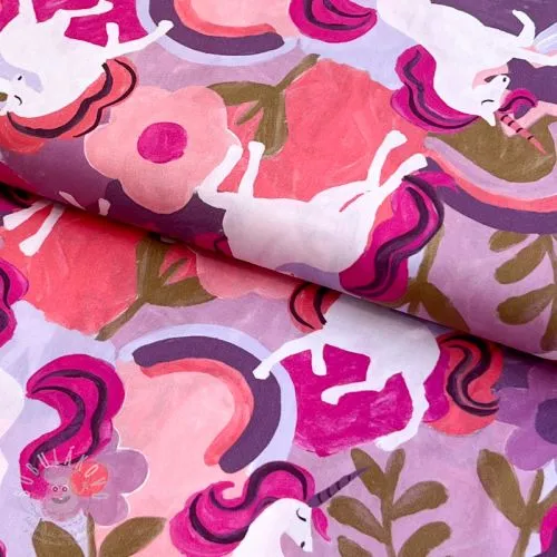Bavlněná látka Unicorns mauve digital print
