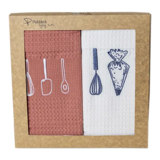 Polášek Vyšívaná vaflová utěrka s motivem - 2 ks - Pomůcky na pečení č. 1