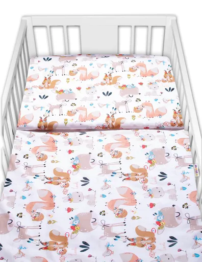 Baby Nellys 2-dílné bavlněné povlečení - Pohádková zvířátka - bílá vel.  135x100 cm