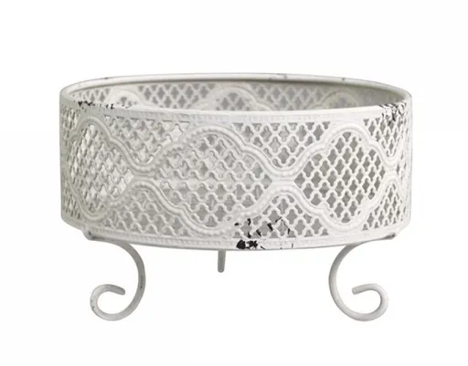 Krémový dekorační kovový podnos na nožičkách Ofelia - Ø 20*12cm Chic Antique