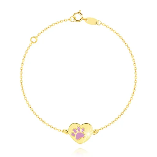 Dětský náramek ze 14K zlata - srdce s potiskem zvířecí tlapky