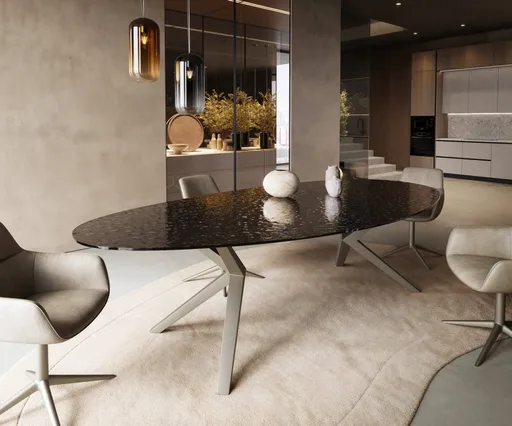 Jídelní stůl Edge oválný 280x130 sklo reliéf kouřově černá 3D